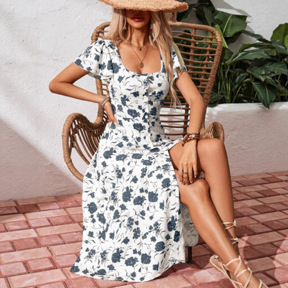 Robe Bohème Col Carré Boutonnée – Chic Estival