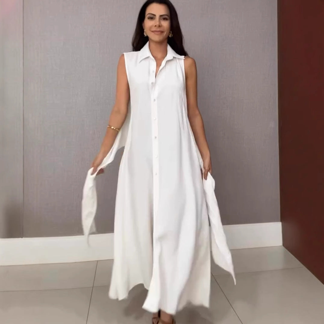 Robe Femme Col V Sans Manches – Effet 2 Pièces Chic