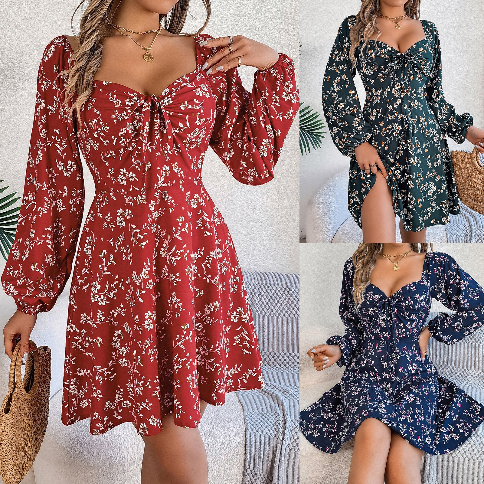 Robe imprimé floral manches longues, look féminin et romantique.