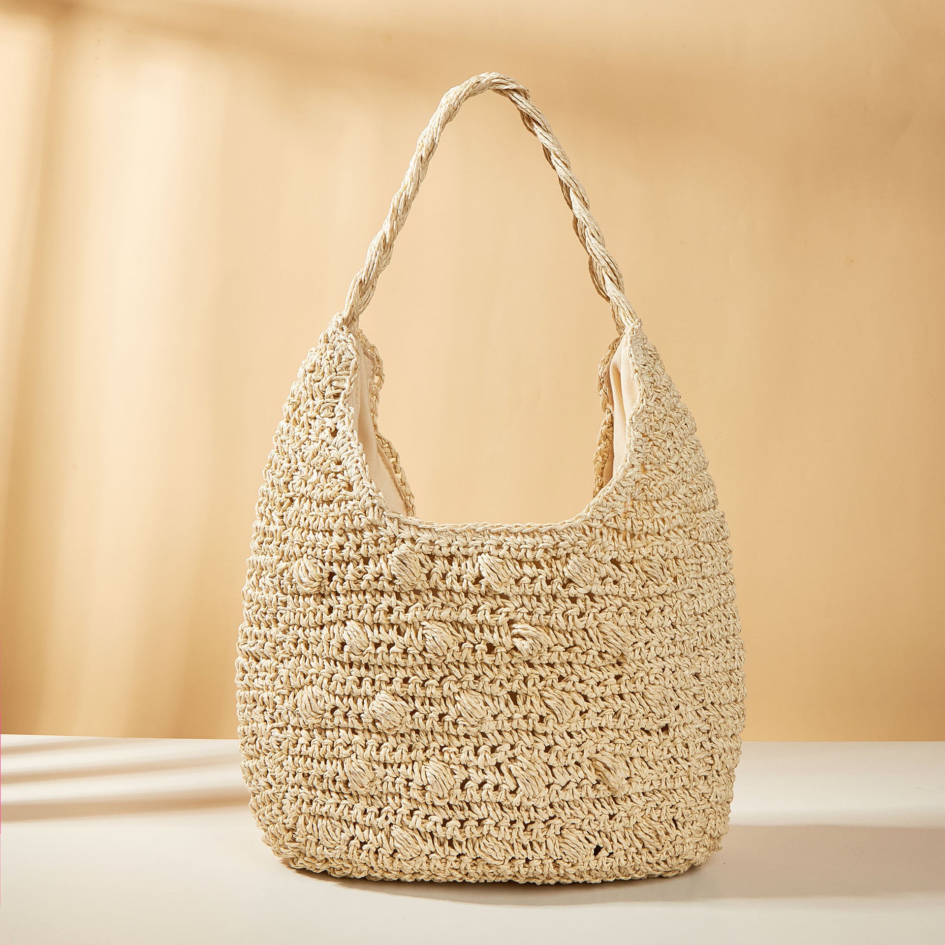 Sac cabas femme en paille tressée beige

