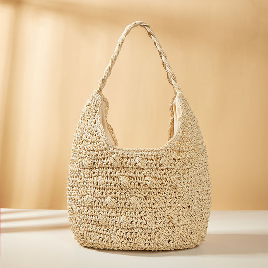 Sac cabas femme en paille tressée beige

