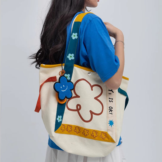 Sac cabas fleuri femme en toile légère