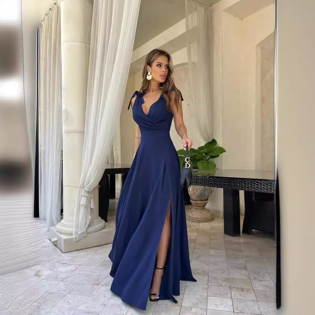 Robe Longue Plissée Femme – Couleur Unie Chic