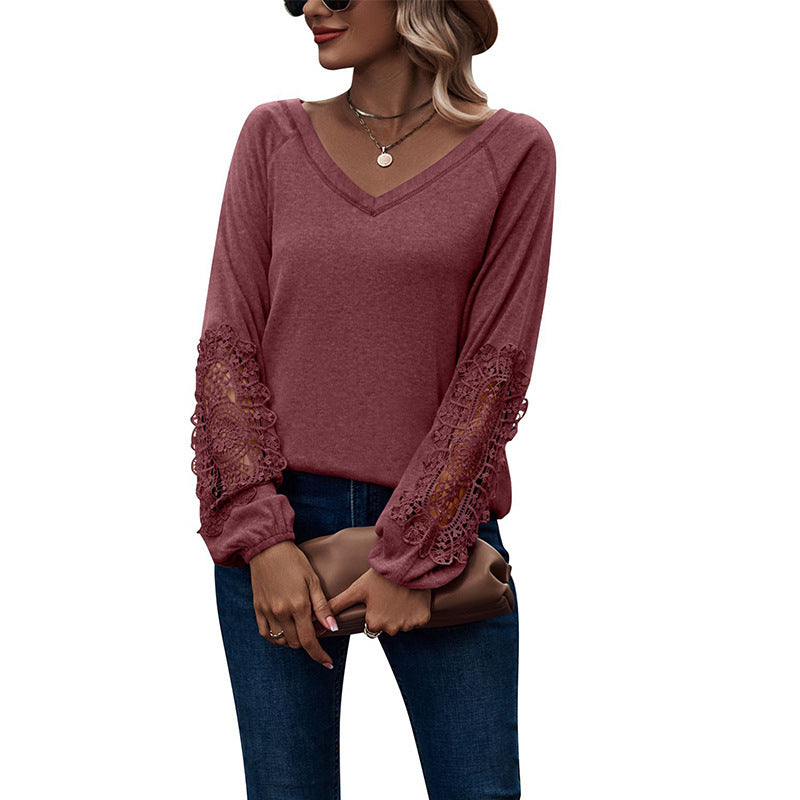 Blouse Femme Col V Dentelle Chic