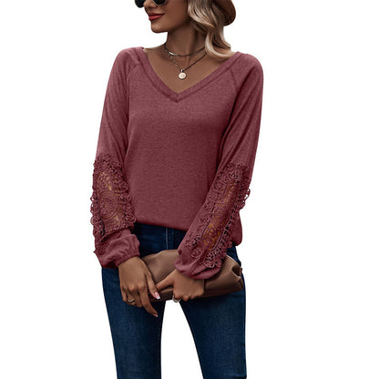 Blouse Femme Col V Dentelle Chic