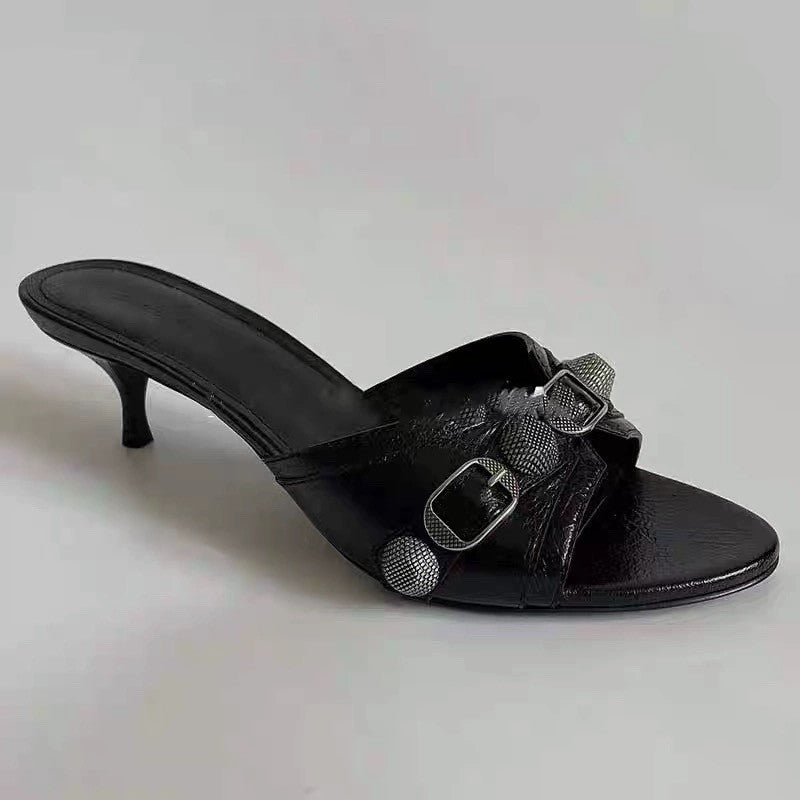 Sandales Noires Chic – Talon Verre à Vin Design Unique