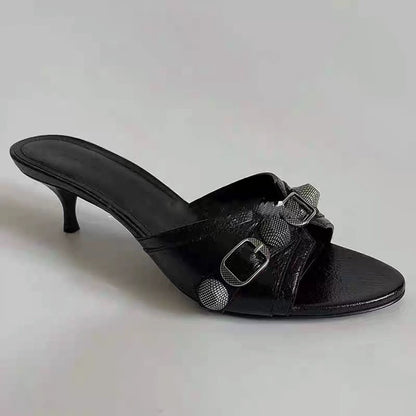 Sandales Noires Chic – Talon Verre à Vin Design Unique
