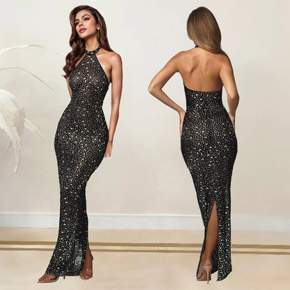 Robe soirée glamour ornée de strass