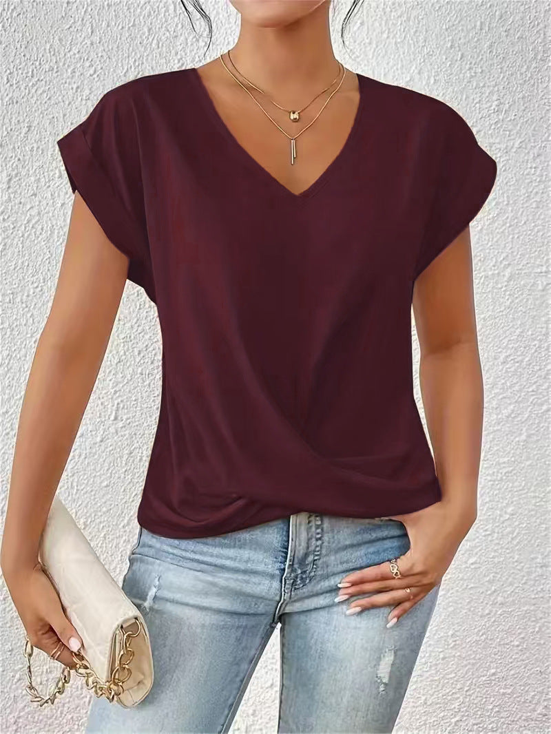 T-shirt Décontracté – Manches Courtes avec Nœud Asymétrique