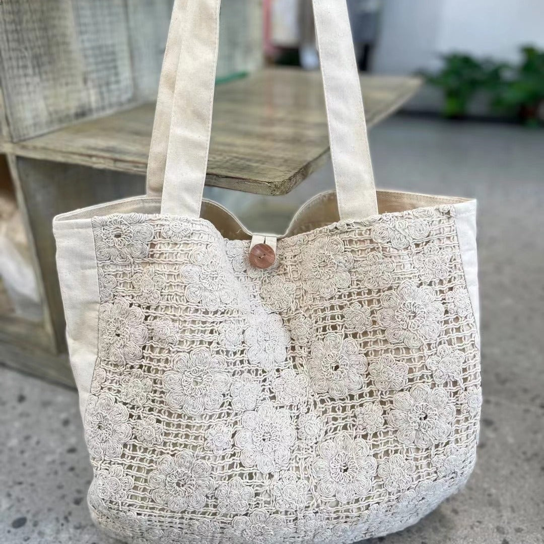 Sac Bandoulière  Été – Coton Jacquard & Bouton Élégant