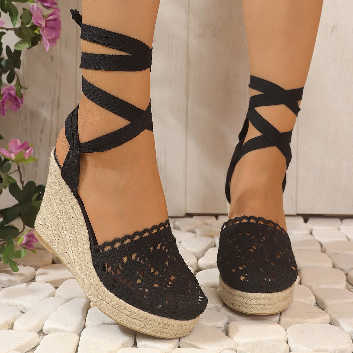 Sandales à Talons en Paille Tressée