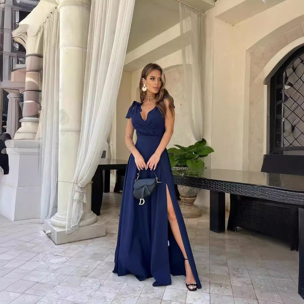 Robe Longue Plissée Femme – Couleur Unie Chic