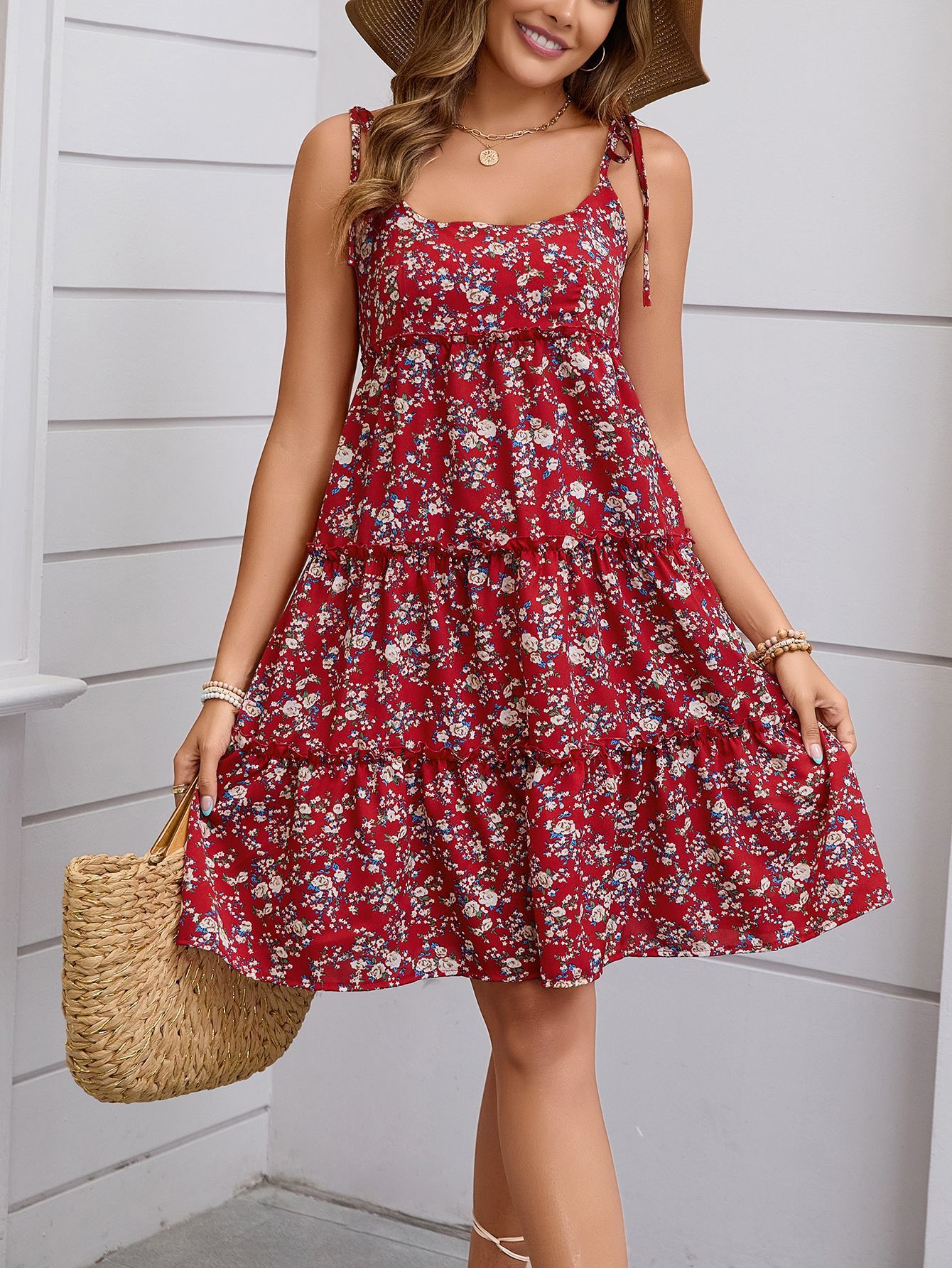 Robe Femme Fleurie Plissée à Lacets