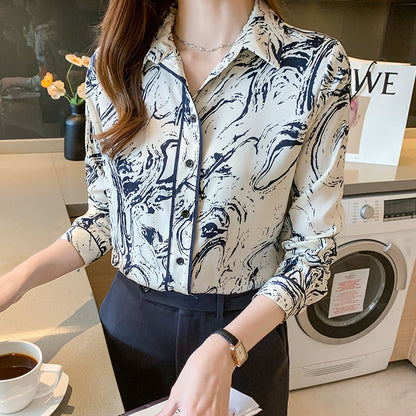 Chemise Femme Imprimée Élégante Manche Longue