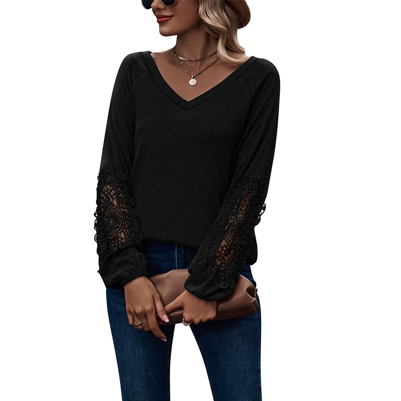 Blouse Femme Col V Dentelle Chic