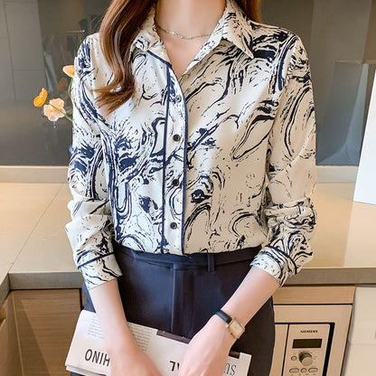 Chemise Femme Imprimée Élégante Manche Longue