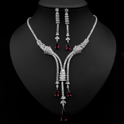 Ensemble collier zircon goutte & boucles fleurs