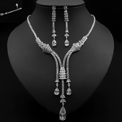 Ensemble collier zircon goutte & boucles fleurs