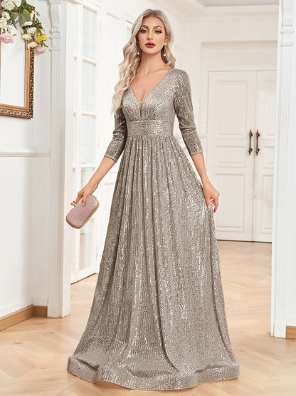 Robe de Soirée à Sequins – Col V Taille Haute