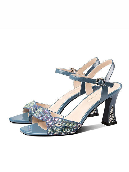 Sandales à Talons en Cuir avec Strass