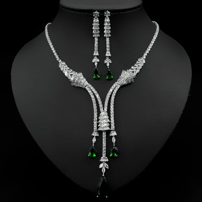 Ensemble collier zircon goutte & boucles fleurs