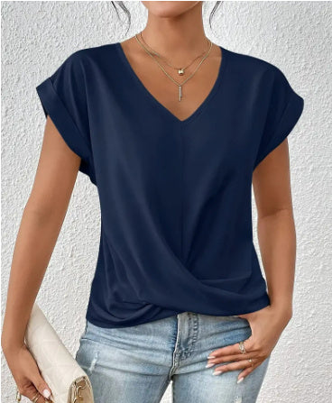 T-shirt Décontracté – Manches Courtes avec Nœud Asymétrique