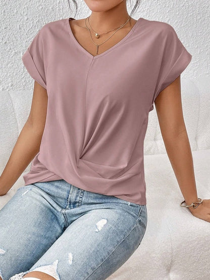 T-shirt Décontracté – Manches Courtes avec Nœud Asymétrique