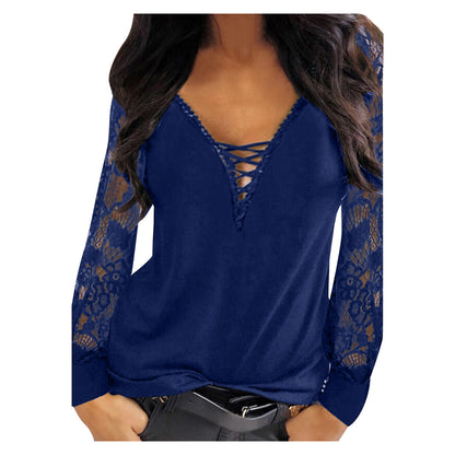 Pull Femme Col V Dentelle Chic